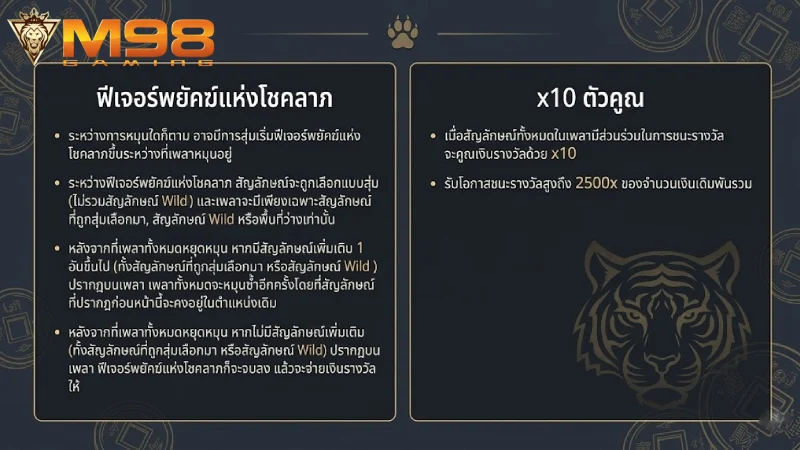 เจาะลึกฟีเจอร์ พยัคฆ์แห่งโชคลาภ และตัวคูณ x10